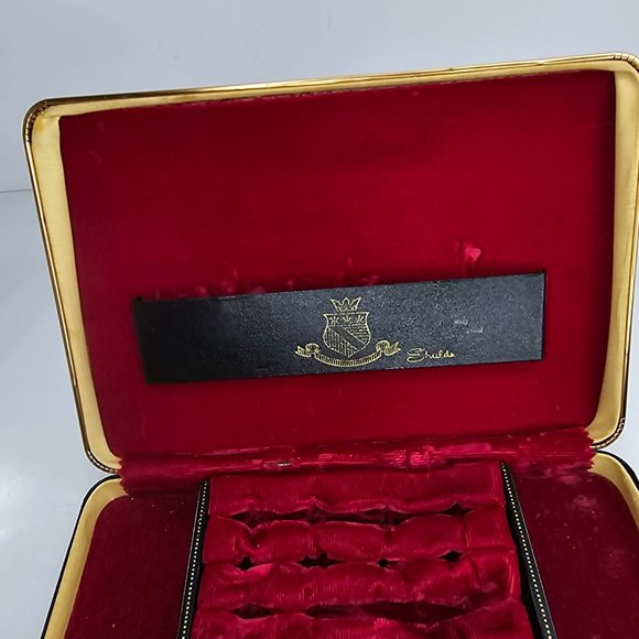 Vintage Shields Mens Leather Jewelry Box Black Watch Rings Cufflinks Velvet - Picture 10 of 10